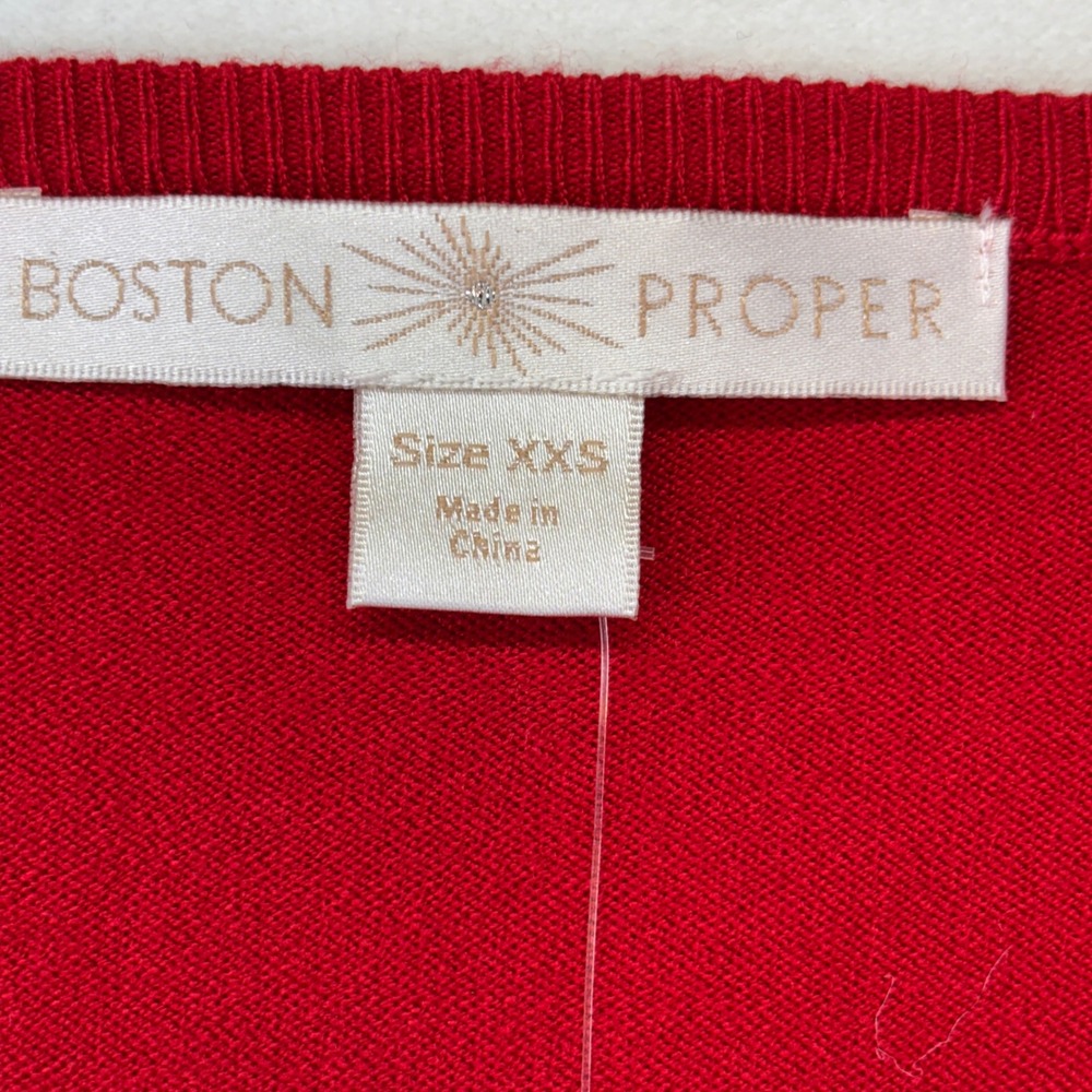 BOSTON PROPER Red Embellished Wrap Cardigan Sweater XXS Sparkle Tie Waist New - Picture 4 of 11